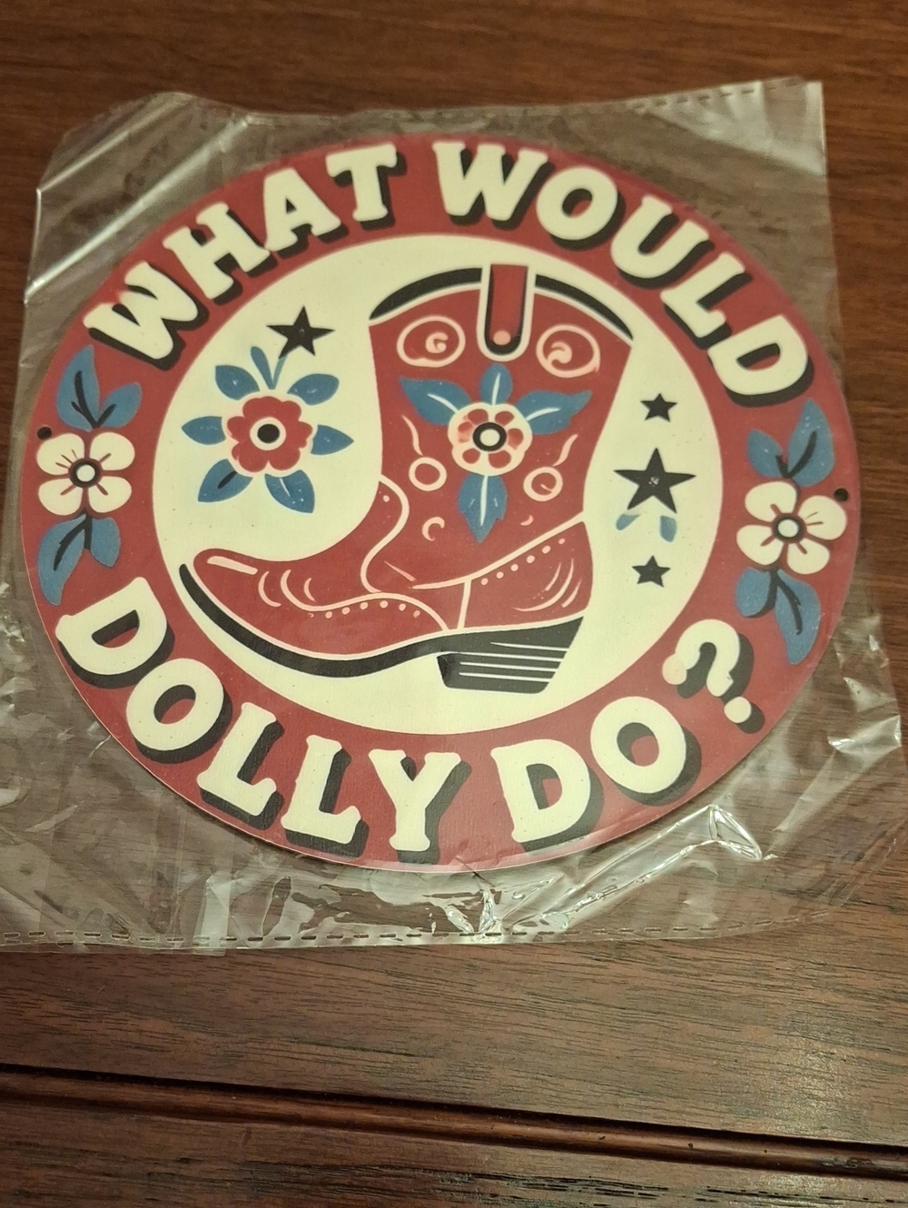 What Would Dolly Do? 7" Circle Wood Sign NIP